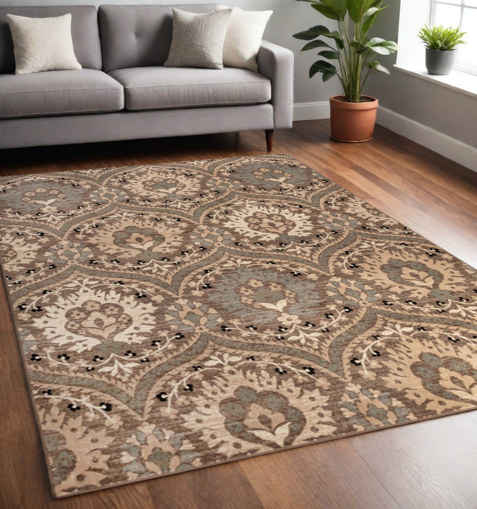 Homeroots 5' X 8' Ivory Beige And Light Blue Floral Stain Resistant Area Rug  Polypropylene 486706