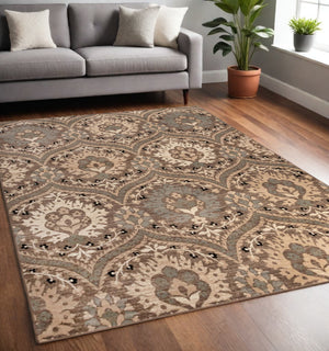 Homeroots 5' X 8' Ivory Beige And Light Blue Floral Stain Resistant Area Rug  Polypropylene 486706