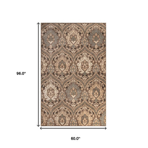 Homeroots 5' X 8' Ivory Beige And Light Blue Floral Stain Resistant Area Rug  Polypropylene 486706