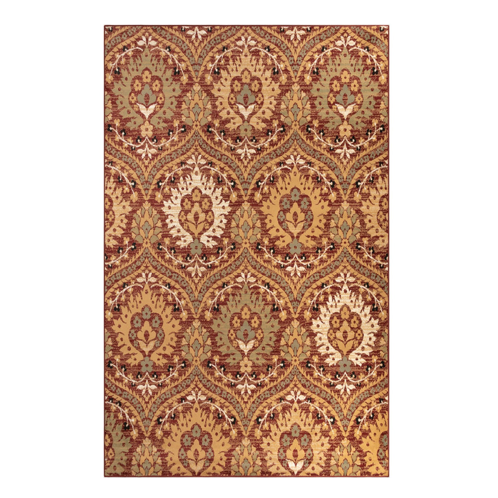 Homeroots 5' X 8' Red Olive And Gold Floral Stain Resistant Area Rug  Polypropylene 486707