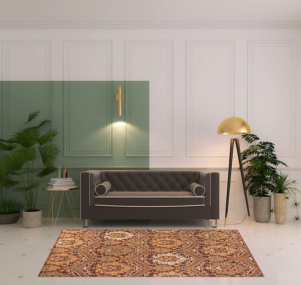 Homeroots 5' X 8' Red Olive And Gold Floral Stain Resistant Area Rug  Polypropylene 486707