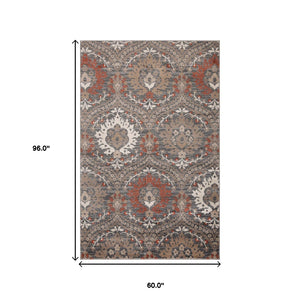 Homeroots 5' X 8' Rust Floral Stain Resistant Area Rug  Polypropylene 486708