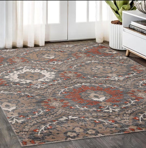 Homeroots 5' X 8' Rust Floral Stain Resistant Area Rug  Polypropylene 486708