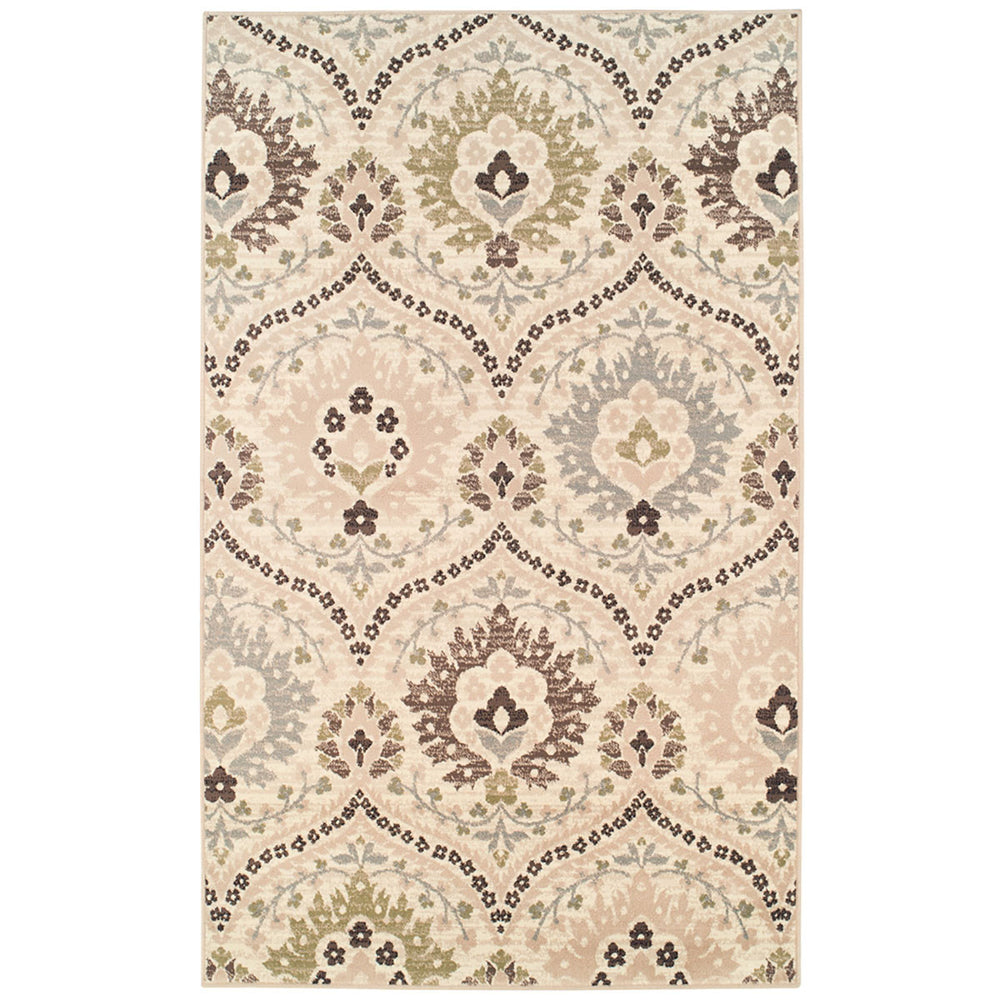 Homeroots 6' X 9' Ivory Gray And Olive Floral Stain Resistant Area Rug  Polypropylene 486709