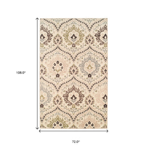 Homeroots 6' X 9' Ivory Gray And Olive Floral Stain Resistant Area Rug  Polypropylene 486709