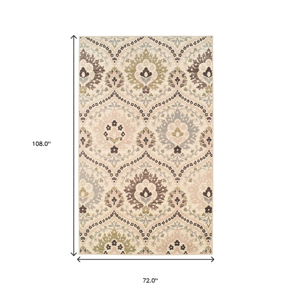 Homeroots 6' X 9' Ivory Gray And Olive Floral Stain Resistant Area Rug  Polypropylene 486709