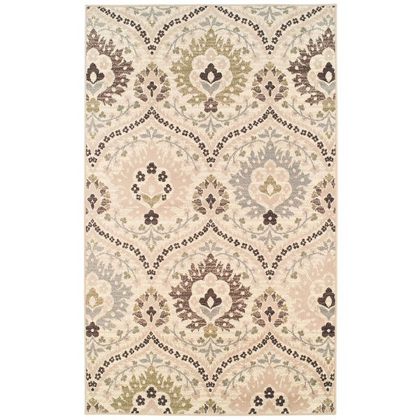 Homeroots 7' X 9' Ivory Gray And Olive Floral Stain Resistant Area Rug  Polypropylene 486712