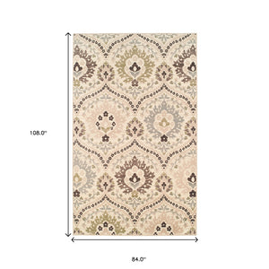 Homeroots 7' X 9' Ivory Gray And Olive Floral Stain Resistant Area Rug  Polypropylene 486712