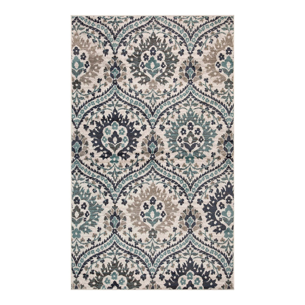 Homeroots 7' X 9' Ivory Blue And Gray Floral Stain Resistant Area Rug  Polypropylene 486713