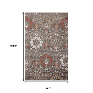 Homeroots 7' X 9' Rust Floral Stain Resistant Area Rug  Polypropylene 486716