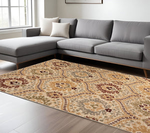 HomeRoots 8' Stylish Floral Area Rug in Beige, Red & Gray – Durable, Stain-Resistant Elegance for Any Room 8' X 10' 486719