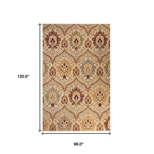 HomeRoots 8' Stylish Floral Area Rug in Beige, Red & Gray – Durable, Stain-Resistant Elegance for Any Room 8' X 10' 486719
