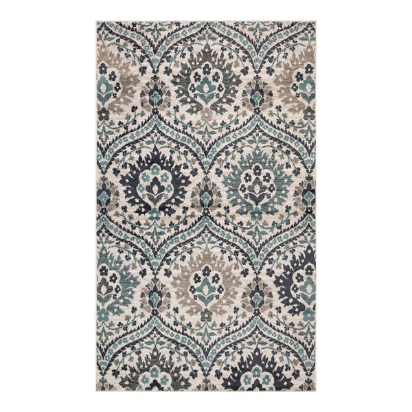 Homeroots 8' X 10' Ivory Blue And Gray Floral Stain Resistant Area Rug  Polypropylene 486720