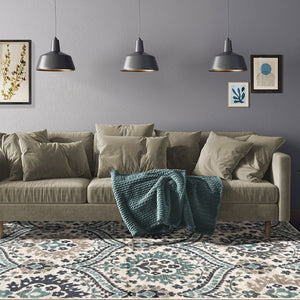 Homeroots 8' X 10' Ivory Blue And Gray Floral Stain Resistant Area Rug  Polypropylene 486720