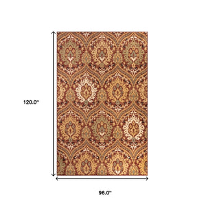 HomeRoots 8' Red and Gold Floral Area Rug - Durable, Stain-Resistant Design for High-Traffic Areas and Homes 8' X 10' 486723