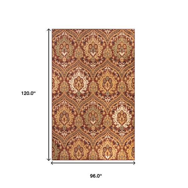 HomeRoots 8' Red and Gold Floral Area Rug - Durable, Stain-Resistant Design for High-Traffic Areas and Homes 8' X 10' 486723