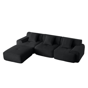 English Elm 113" Modular L-shaped Sectional Sofa Corduroy Upholstered with Movable Ottoman Black W1359S00060