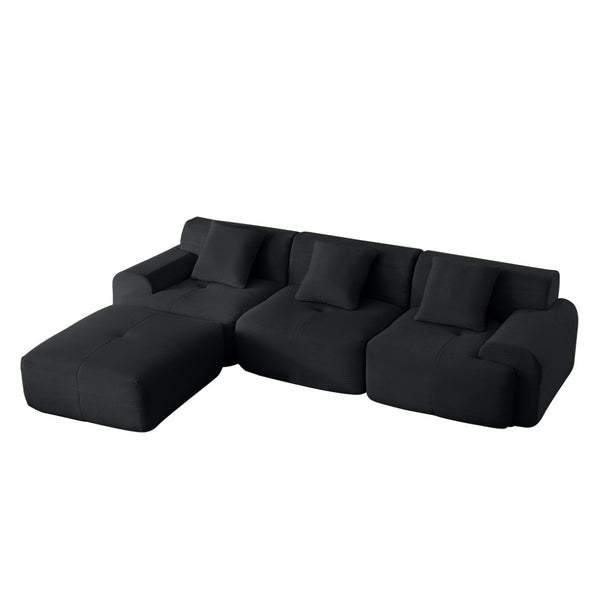 English Elm 113" Modular L-shaped Sectional Sofa Corduroy Upholstered with Movable Ottoman Black W1359S00060