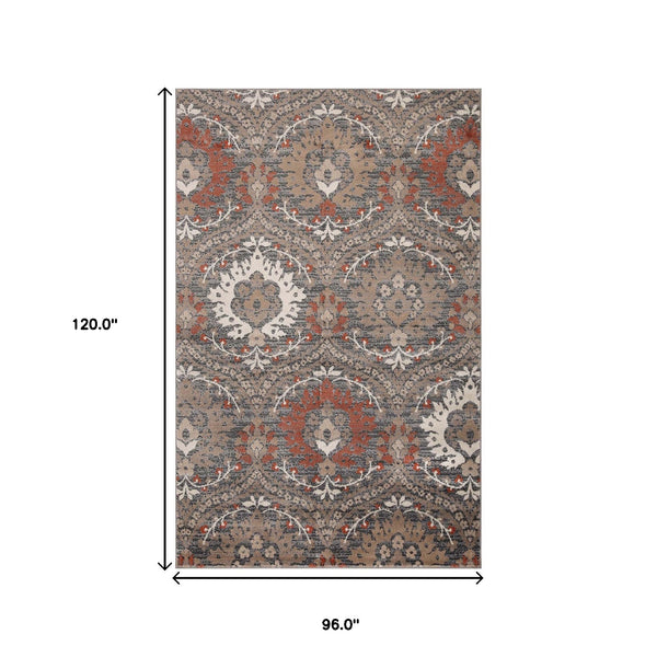 Homeroots 8' X 10' Rust Floral Stain Resistant Area Rug  Polypropylene 486724