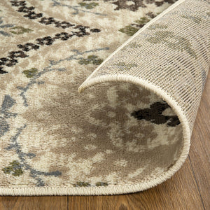 Homeroots 8' Square Ivory Gray And Olive Square Floral Stain Resistant Area Rug  Polypropylene 486725