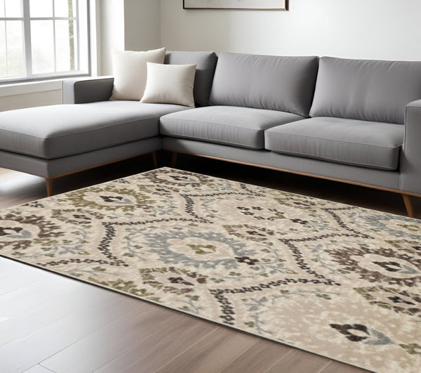 HomeRoots 8' Floral Area Rug in Brown, Beige & Gray - Durable, Stain-Resistant Design for Homes with Pets 8' Square 486725