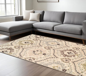 HomeRoots 9' Gray and Ivory Floral Distressed Area Rug - Timeless Elegance for High-Traffic Spaces and Homes 9' X 12' 486726