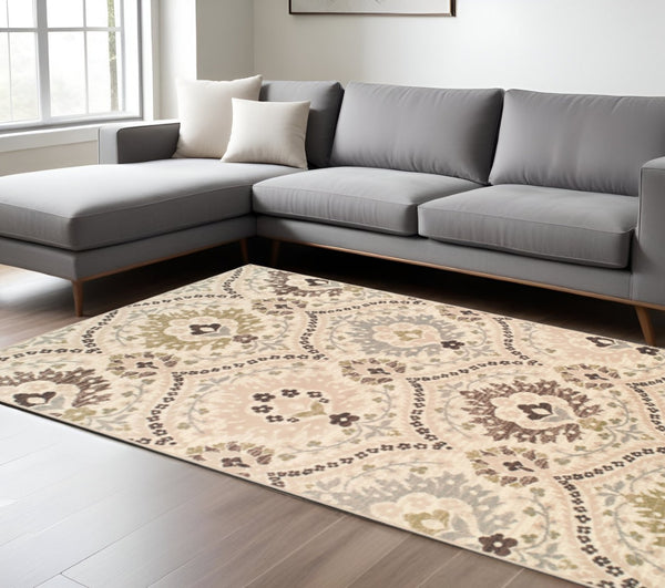 HomeRoots 9' Gray and Ivory Floral Distressed Area Rug - Timeless Elegance for High-Traffic Spaces and Homes 9' X 12' 486726