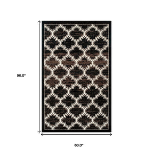 Homeroots 5' X 8' Black Geometric Stain Resistant Area Rug  Polypropylene 486733