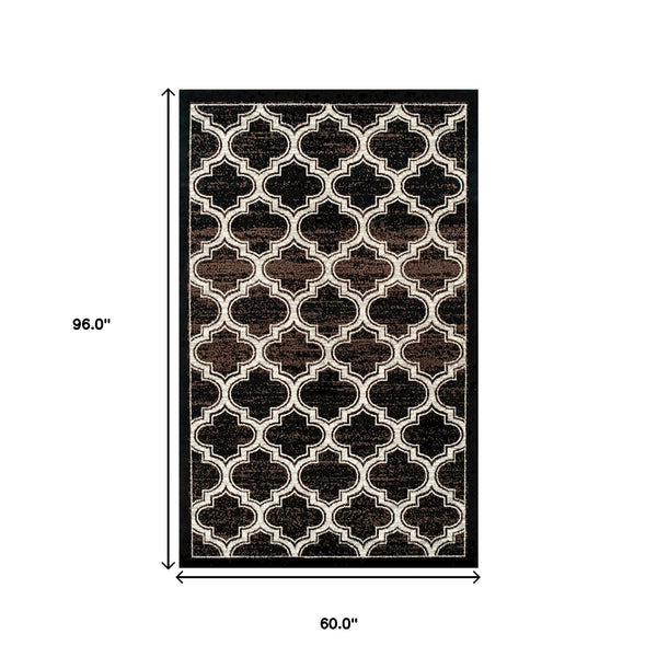 Homeroots 5' X 8' Black Geometric Stain Resistant Area Rug  Polypropylene 486733