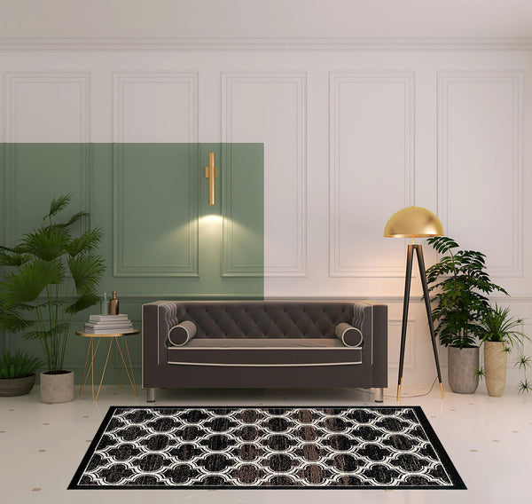 Homeroots 5' X 8' Black Geometric Stain Resistant Area Rug  Polypropylene 486733