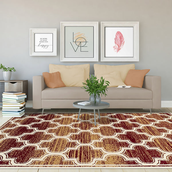 Homeroots 8' X 10' Brick And Gold Geometric Stain Resistant Area Rug  Polypropylene 486736