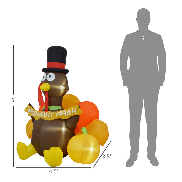 English Elm Inflatable Thanksgiving Turkey Led Yard Display Nearly Five Feet Tall for Festive Decor T3971P382534