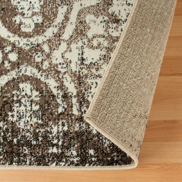 Homeroots 5' X 8' Tan And Brown Damask Distressed Stain Resistant Area Rug  Polypropylene 486763