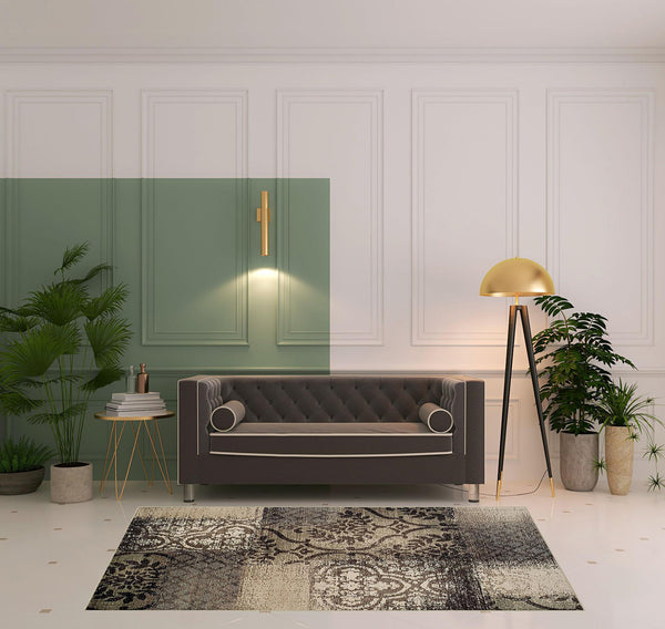 Homeroots 5' X 8' Tan And Brown Damask Distressed Stain Resistant Area Rug  Polypropylene 486763