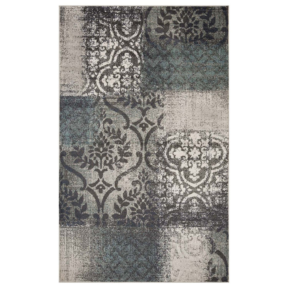 Homeroots 5' X 8' Teal And Gray Damask Distressed Stain Resistant Area Rug  Polypropylene 486768