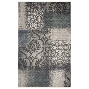 Homeroots 5' X 8' Teal And Gray Damask Distressed Stain Resistant Area Rug  Polypropylene 486768