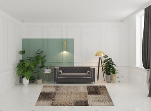 Homeroots 7' X 9' Beige Gray And Black Damask Distressed Stain Resistant Area Rug  Polypropylene 486769