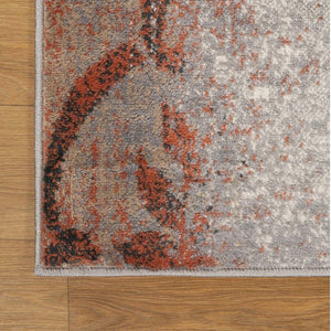 Homeroots 7' X 9' Rust And Gray Damask Distressed Stain Resistant Area Rug  Polypropylene 486771