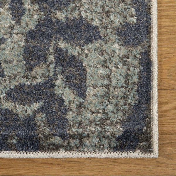 Homeroots 7' X 9' Teal And Gray Damask Distressed Stain Resistant Area Rug  Polypropylene 486772