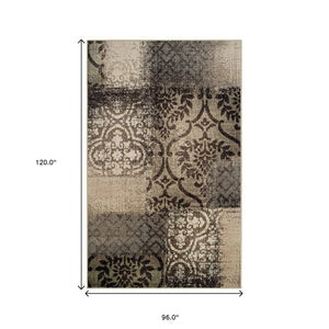 Homeroots 8' X 10' Tan And Brown Damask Distressed Stain Resistant Area Rug  Polypropylene 486773