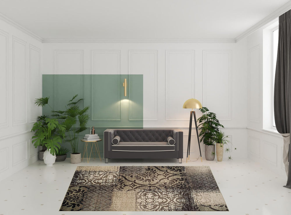 Homeroots 8' X 10' Tan And Brown Damask Distressed Stain Resistant Area Rug  Polypropylene 486773