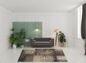 Homeroots 8' X 10' Tan And Brown Damask Distressed Stain Resistant Area Rug  Polypropylene 486773