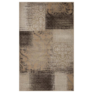 Homeroots 8' X 10' Beige Gray And Black Damask Distressed Stain Resistant Area Rug  Polypropylene 486774