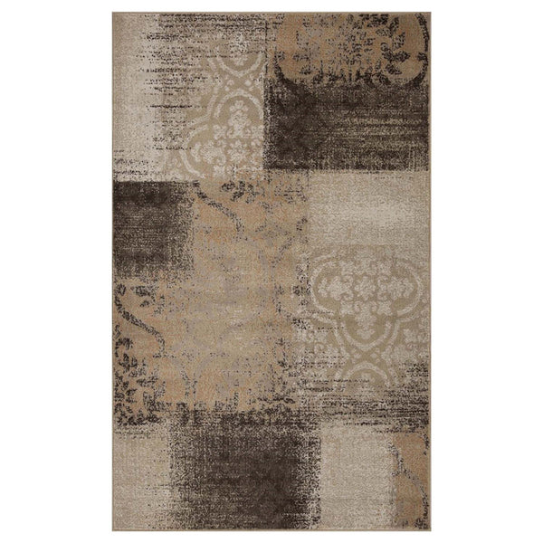 Homeroots 8' X 10' Beige Gray And Black Damask Distressed Stain Resistant Area Rug  Polypropylene 486774