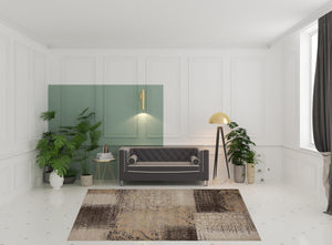 Homeroots 8' X 10' Beige Gray And Black Damask Distressed Stain Resistant Area Rug  Polypropylene 486774