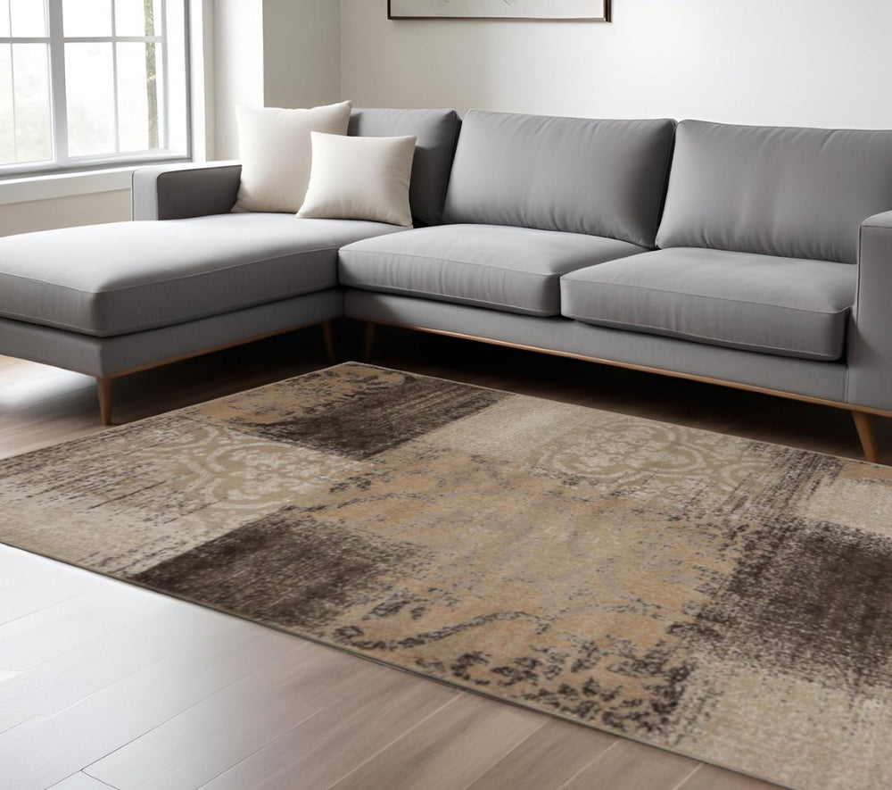 HomeRoots 7' Elegant Black and Gray Damask Distressed Area Rug for Stylish Living Rooms and Dining Spaces 8' X 10' 486774