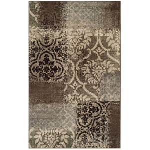 Homeroots 8' X 10' Ivory Light Blue Damask Distressed Stain Resistant Area Rug  Polypropylene 486775