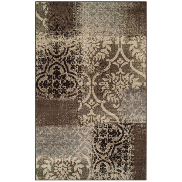 Homeroots 8' X 10' Ivory Light Blue Damask Distressed Stain Resistant Area Rug  Polypropylene 486775