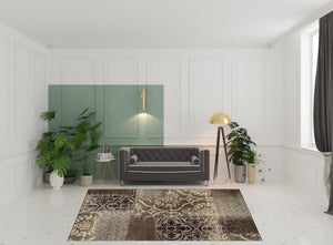 Homeroots 8' X 10' Ivory Light Blue Damask Distressed Stain Resistant Area Rug  Polypropylene 486775