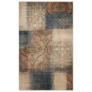 Homeroots 8' X 10' Navy And Salmon Damask Distressed Stain Resistant Area Rug  Polypropylene 486776